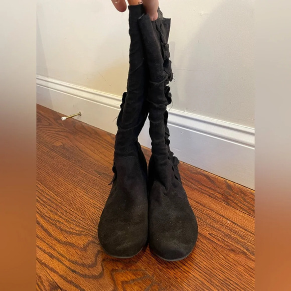 Stuart Weitzman Angelina Black Suede Wedge Boots - Girls Size 5 - Picture 5 of 8